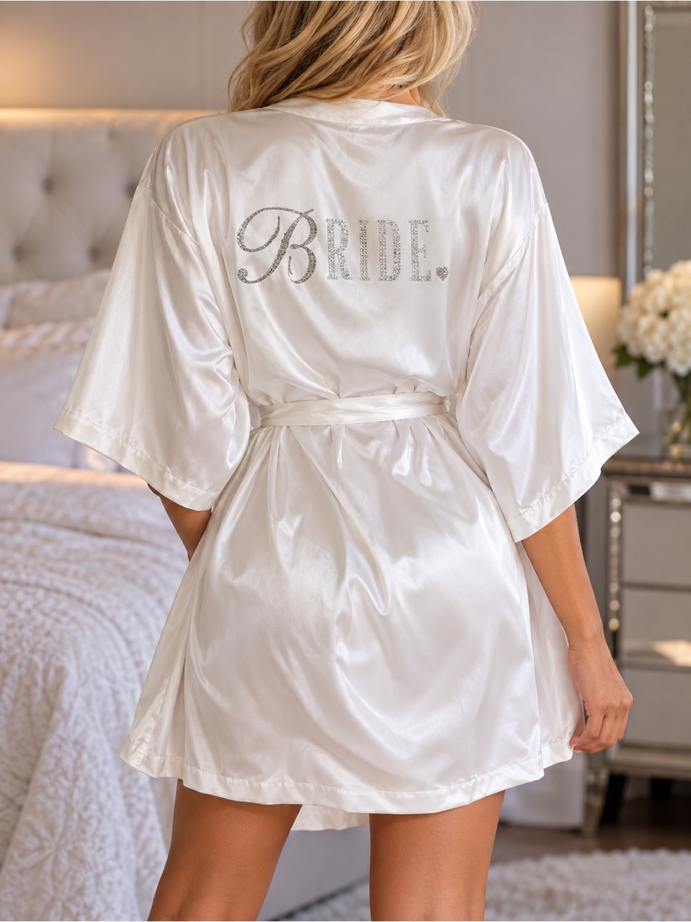 Bride Satin Kimono Robe - Elegant Bridal Wrap